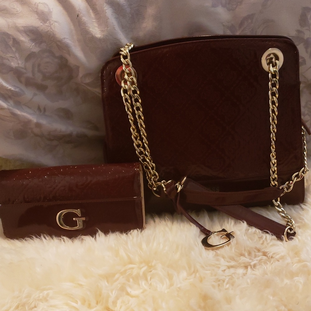 Matching patent leather Guess purse and wallet